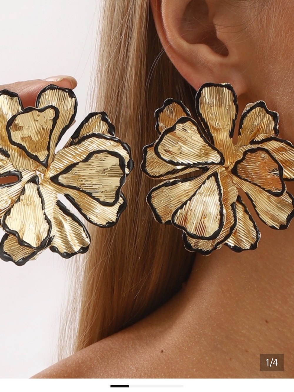 Zara Gold Flower Earrings with Black Trim